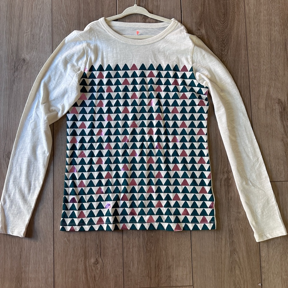 Crewcuts Girls Long sleeves shirt with green and pink foil triangles. NWOT